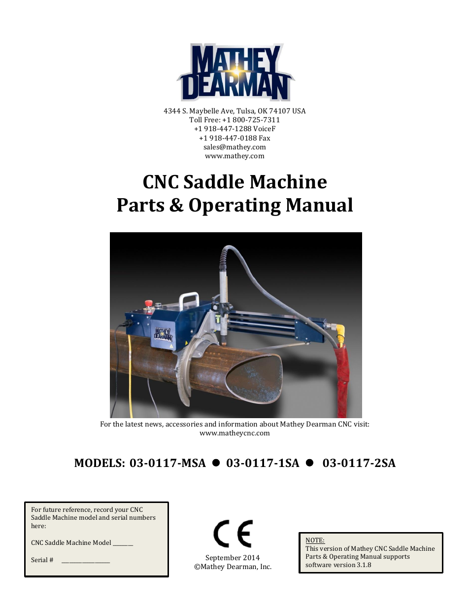 Mathey Dearman CNC Saddle Machine User Manual | 124 pages