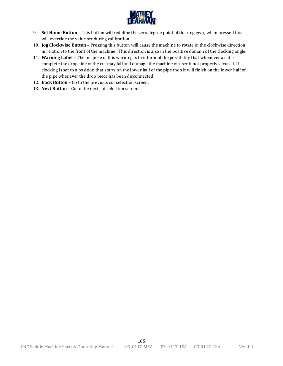 Mathey Dearman CNC Saddle Machine User Manual | Page 105 / 124