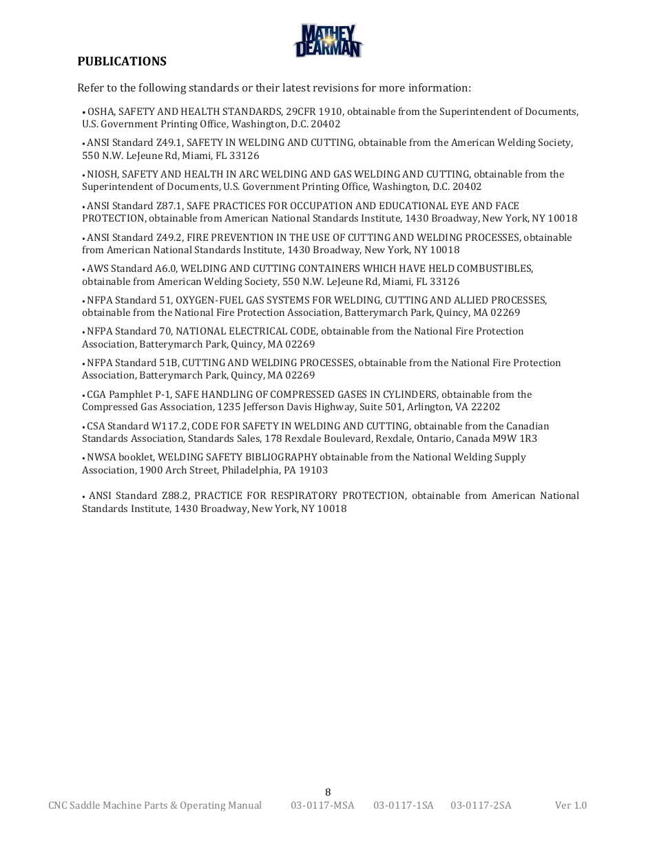 Publications | Mathey Dearman CNC Saddle Machine User Manual | Page 8 / 124