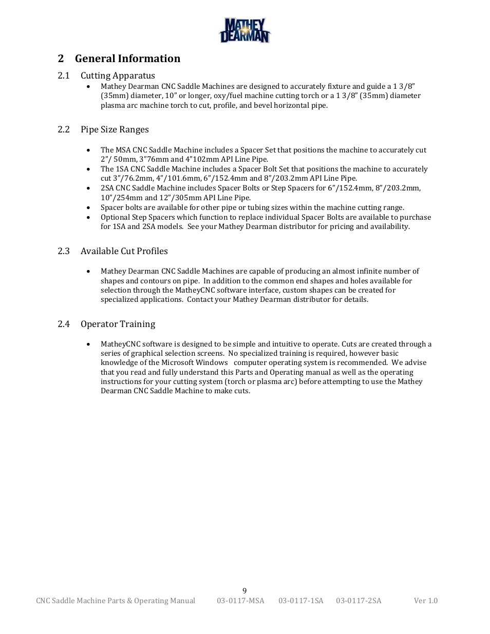 2 general information | Mathey Dearman CNC Saddle Machine User Manual | Page 9 / 124