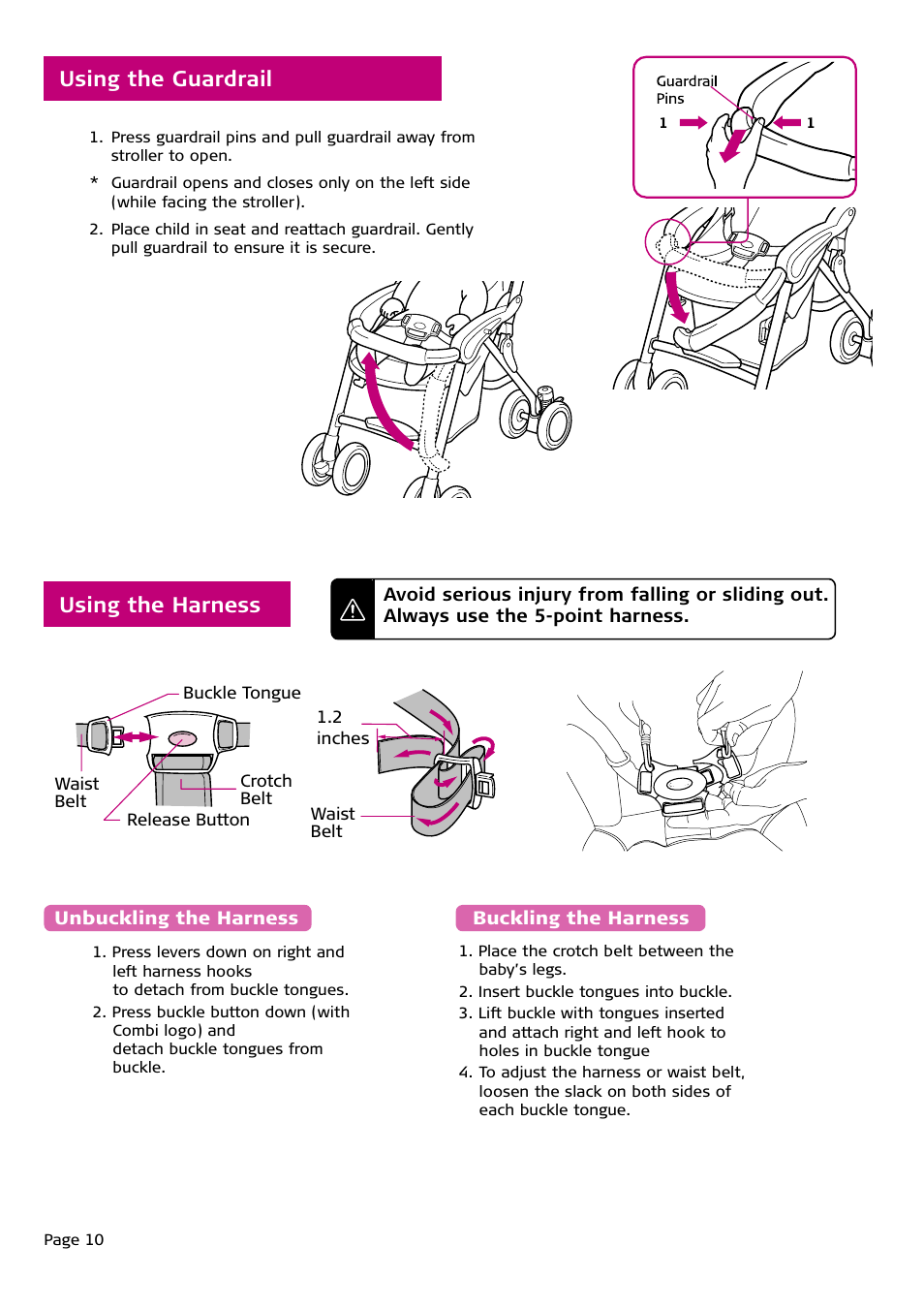 Using the guardrail, Using the harness | Combi DK-5 4050 User Manual | Page 10 / 14