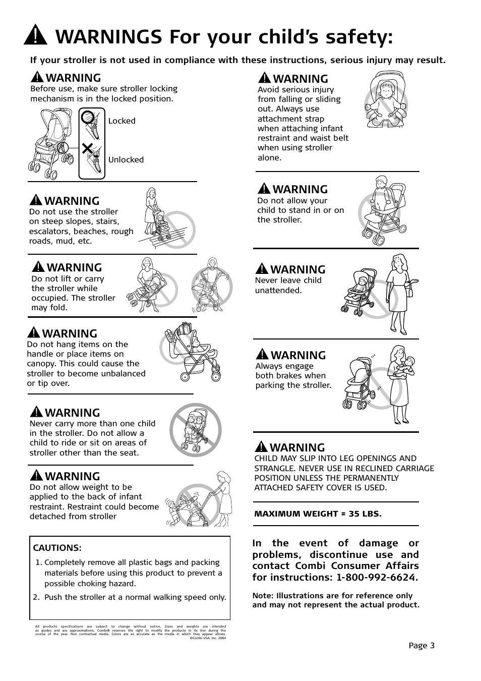 Warnings for your child’s safety, Warning | Combi DK-5 4050 User Manual | Page 3 / 14