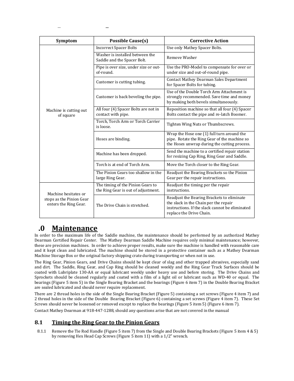 0 maintenance | Mathey Dearman 1SA Saddle Machine User Manual | Page 13 / 17