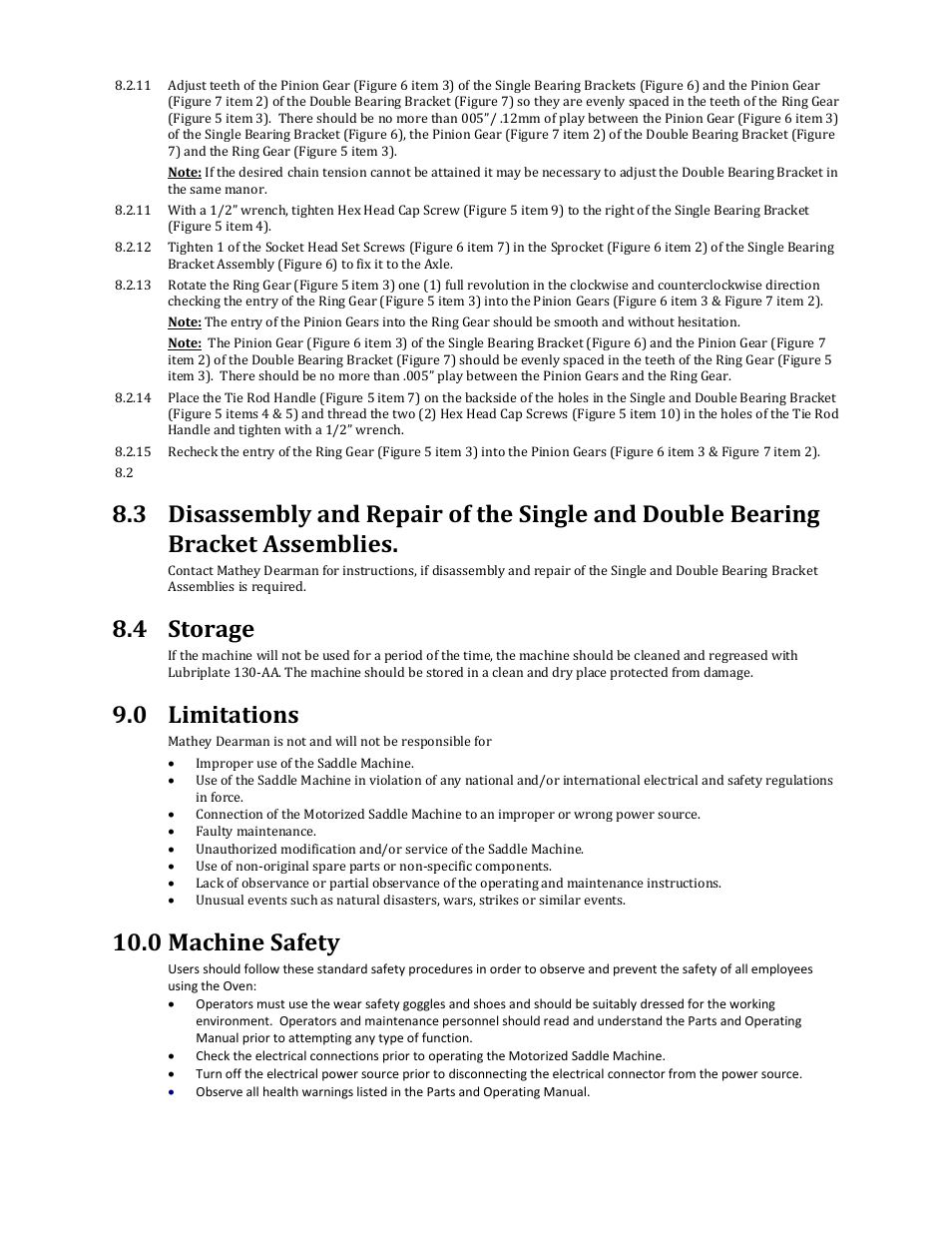 4 storage, 0 limitations, 0 machine safety | Mathey Dearman 1SA Saddle Machine User Manual | Page 15 / 17