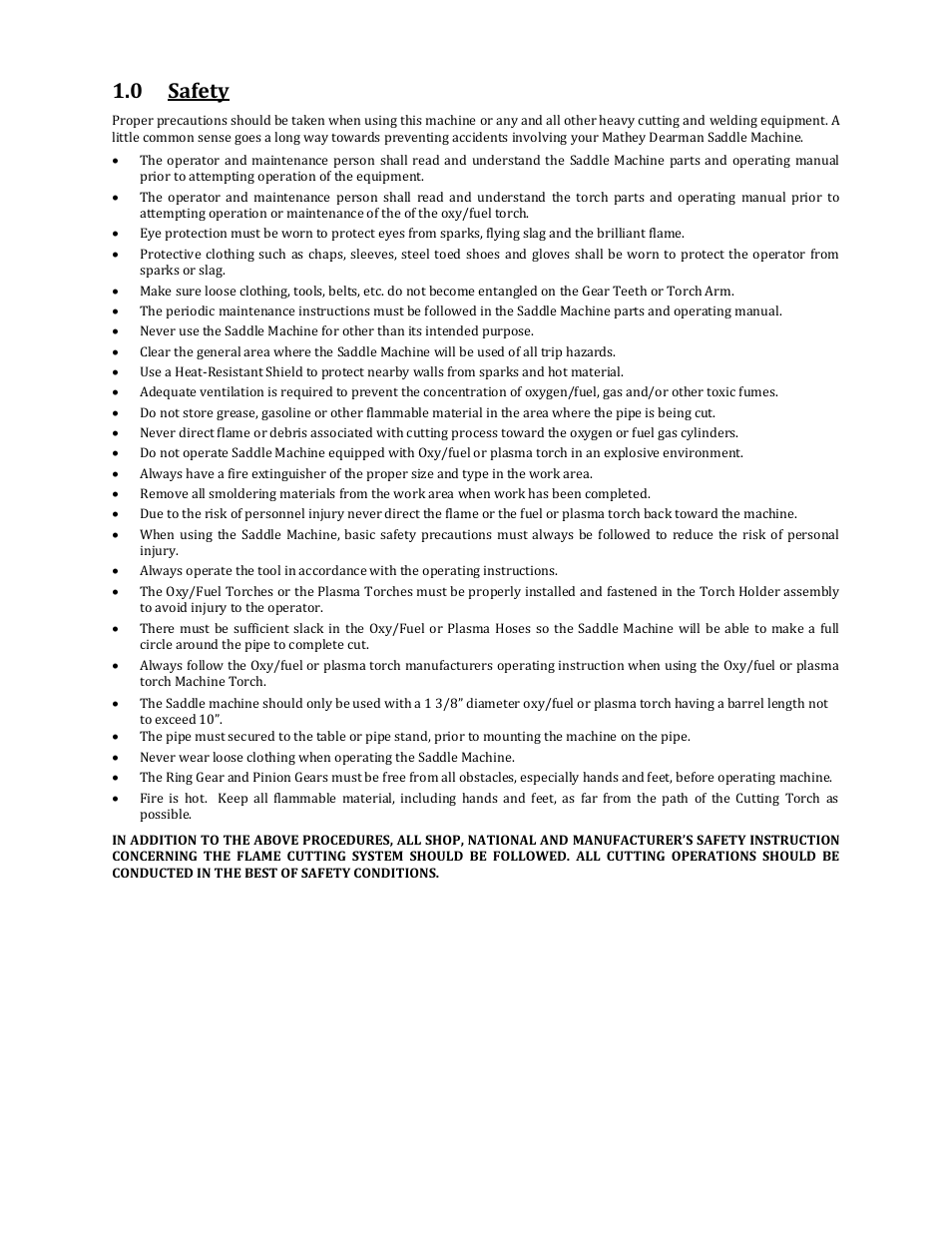 0 safety | Mathey Dearman 1SA Saddle Machine User Manual | Page 3 / 17