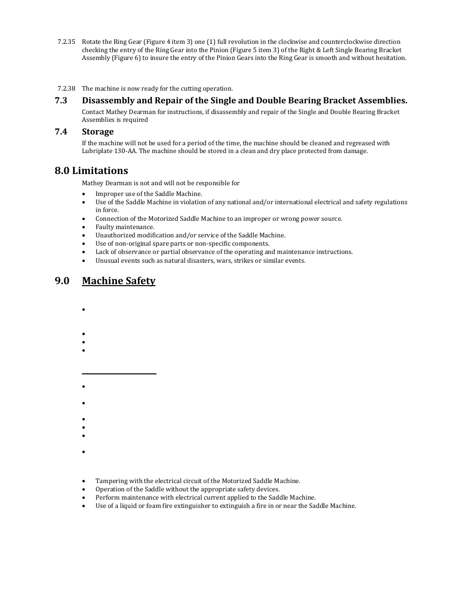 0 limitations, 0 machine safety, 0 condition of use | Mathey Dearman 3SA Saddle Machine User Manual | Page 20 / 21