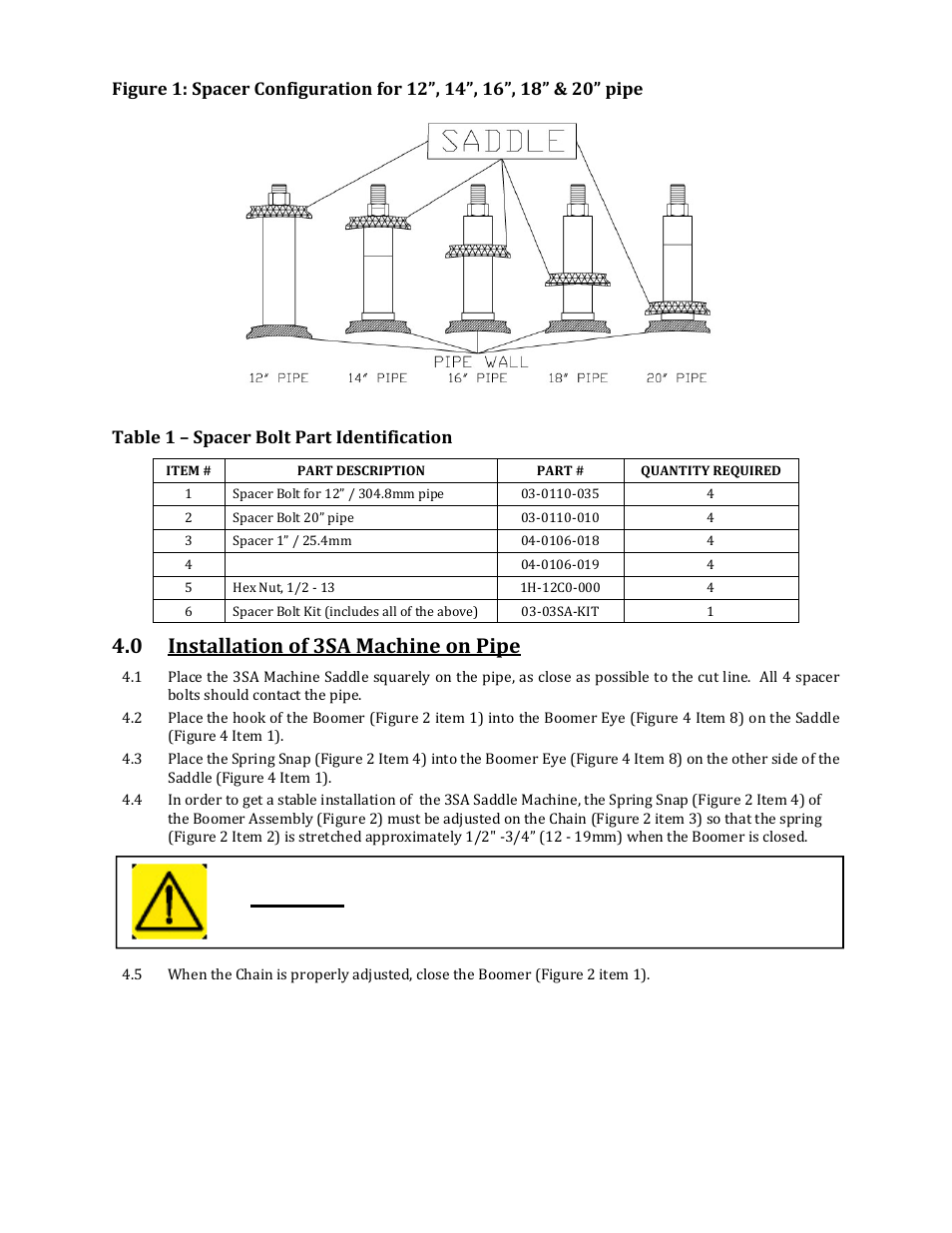 Caution, 0 installation of 3sa machine on pipe | Mathey Dearman 3SA Saddle Machine User Manual | Page 7 / 21