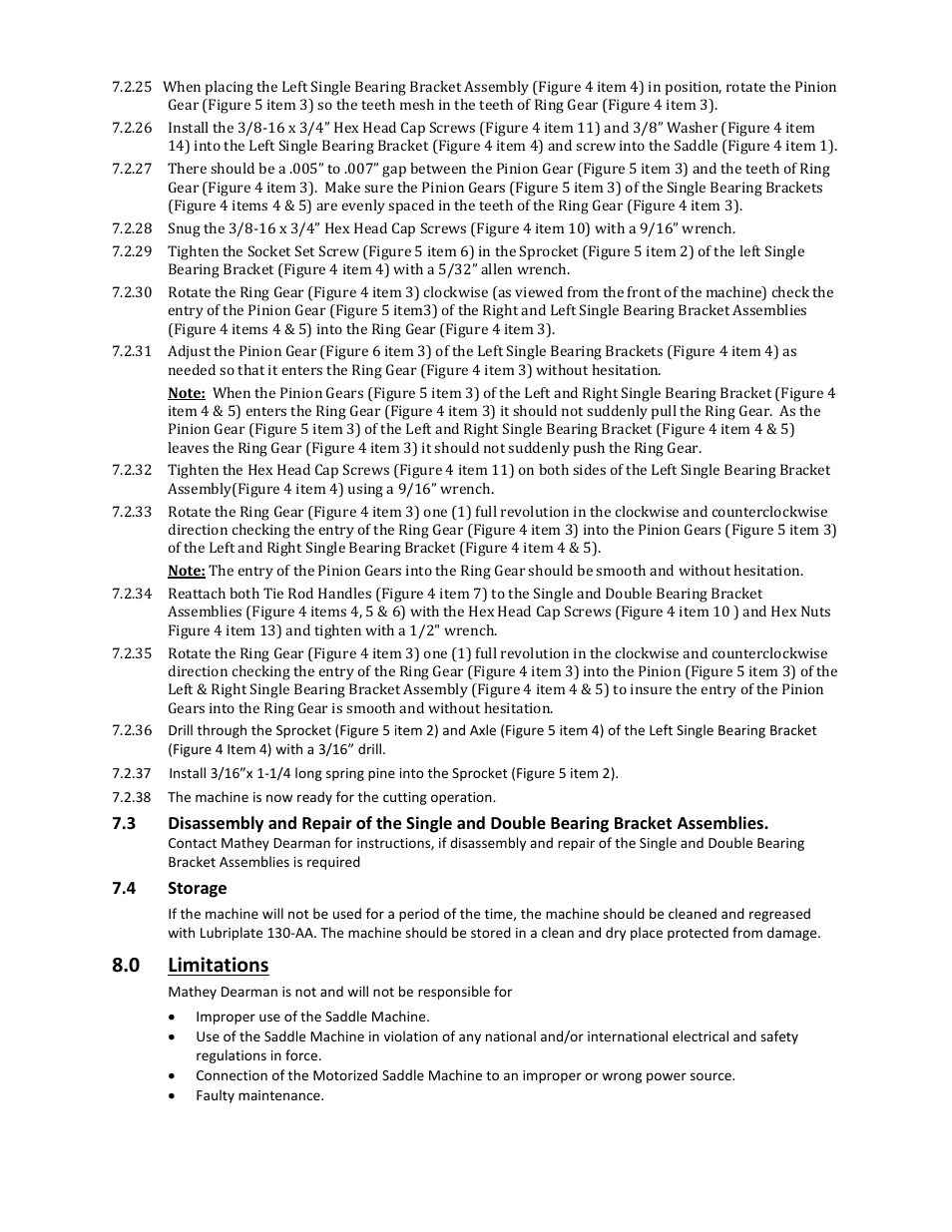 0 limitations | Mathey Dearman 4SA Saddle Machine User Manual | Page 18 / 20