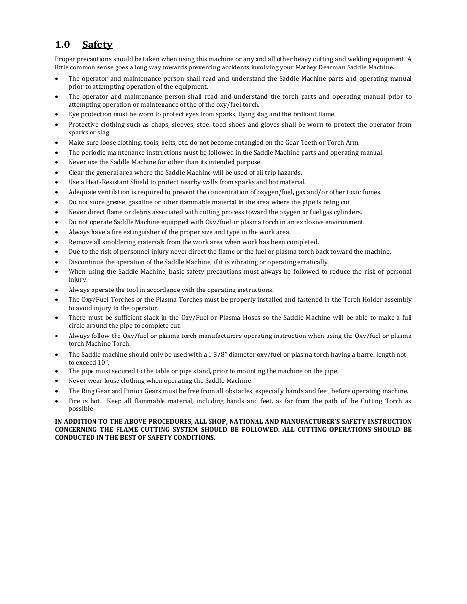 0 safety | Mathey Dearman 4SA Saddle Machine User Manual | Page 3 / 20