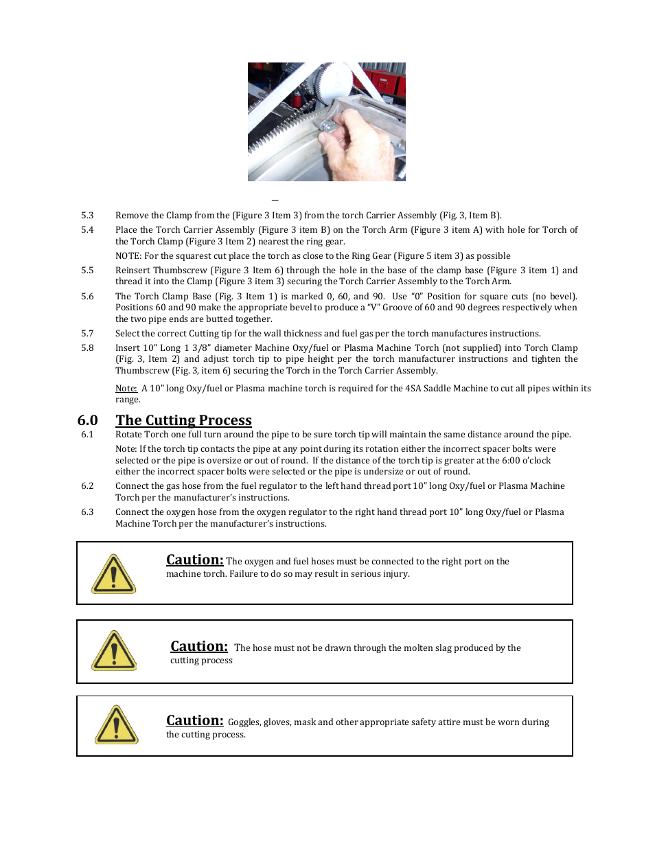 0 the cutting process, Caution | Mathey Dearman 4SA Saddle Machine User Manual | Page 8 / 20