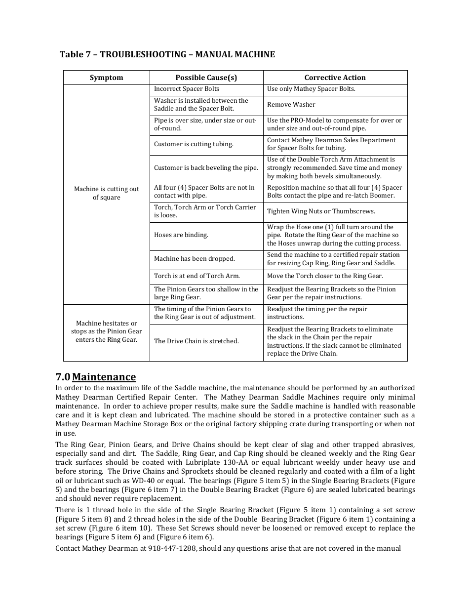 0 maintenance | Mathey Dearman 5SA Saddle Machine User Manual | Page 13 / 20