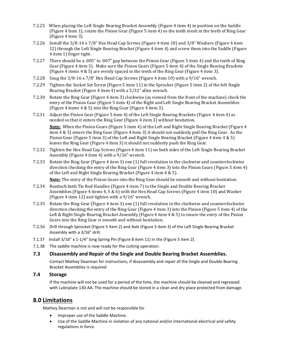 0 limitations | Mathey Dearman 5SA Saddle Machine User Manual | Page 17 / 20