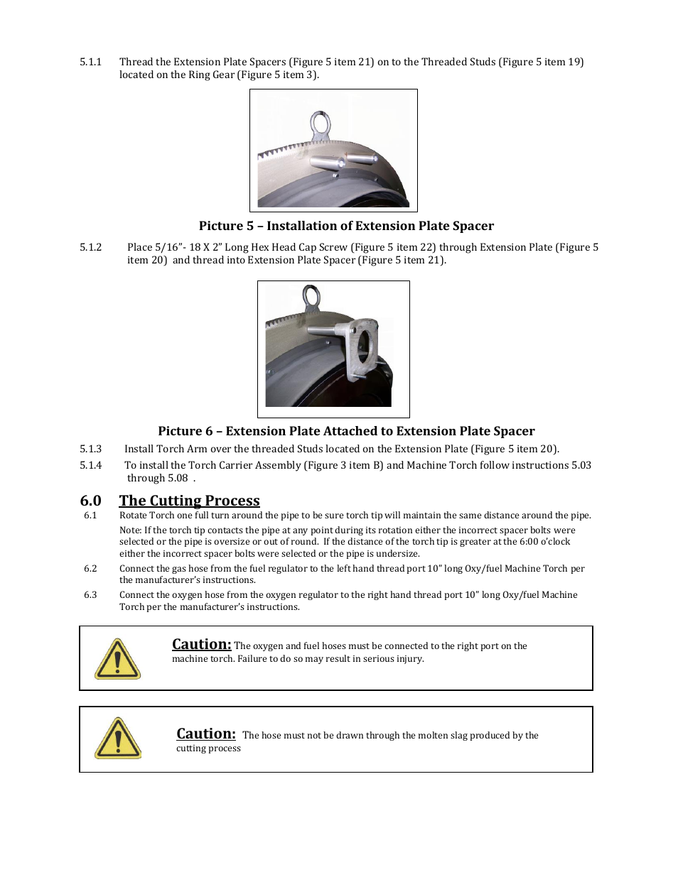 0 the cutting process, Caution | Mathey Dearman 6SA Saddle Machine User Manual | Page 9 / 23
