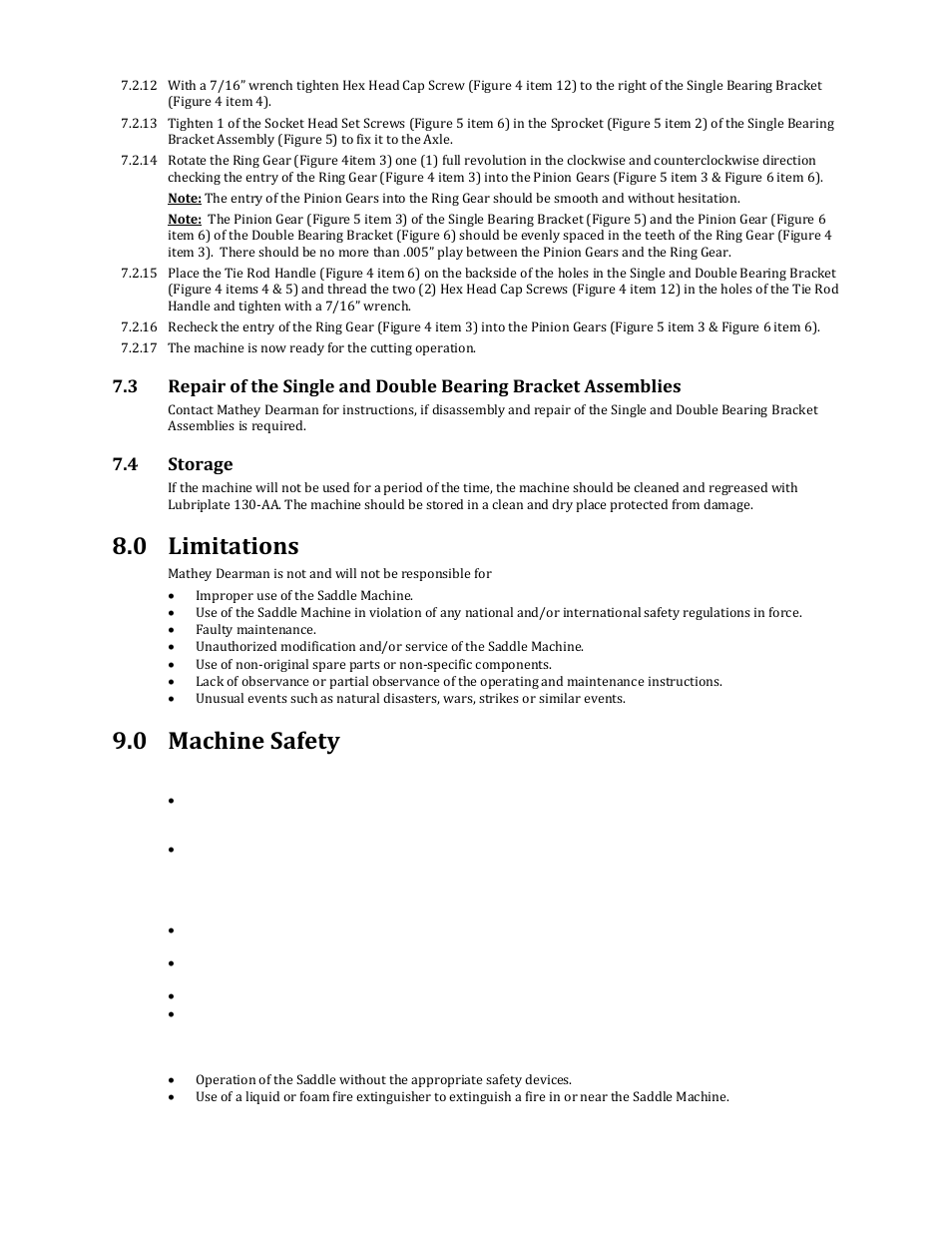 0 limitations, 0 machine safety, 0 use condition | Mathey Dearman MSA Saddle Machine User Manual | Page 14 / 16