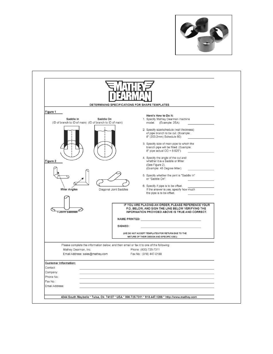 Miter and contour templates | Mathey Dearman Saddle Machine Contour Cutting Attachment User Manual | Page 4 / 18