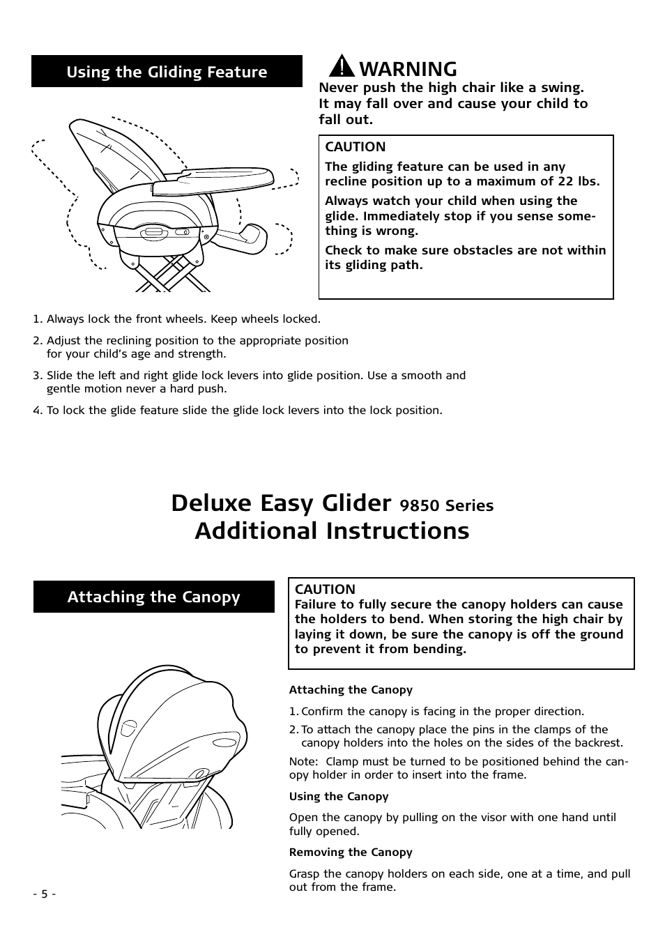 Deluxe easy glider, Additional instructions, Warning | Combi 9810 User Manual | Page 5 / 8