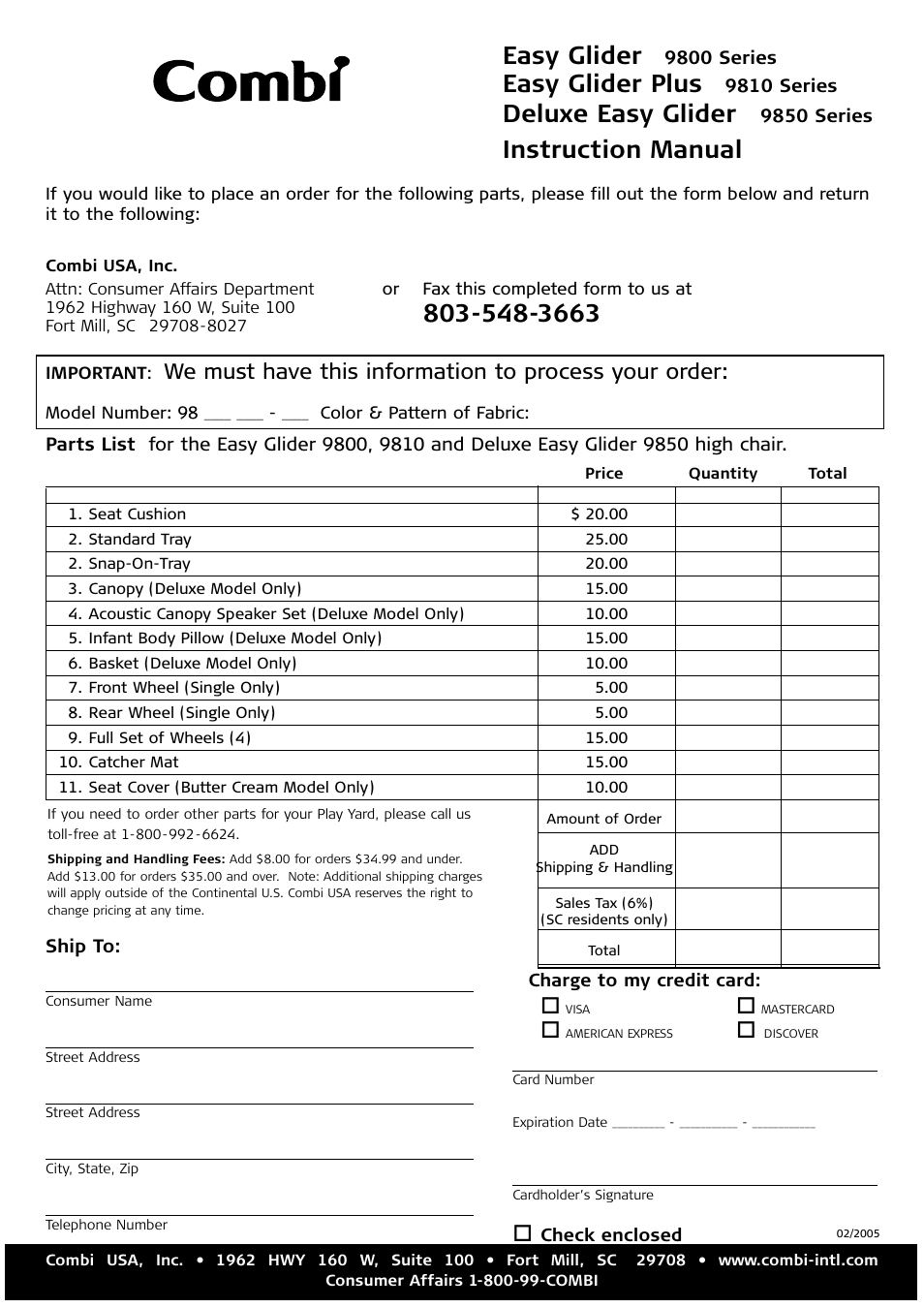 Easy glider, Easy glider plus, Deluxe easy glider | Combi 9810 User Manual | Page 8 / 8