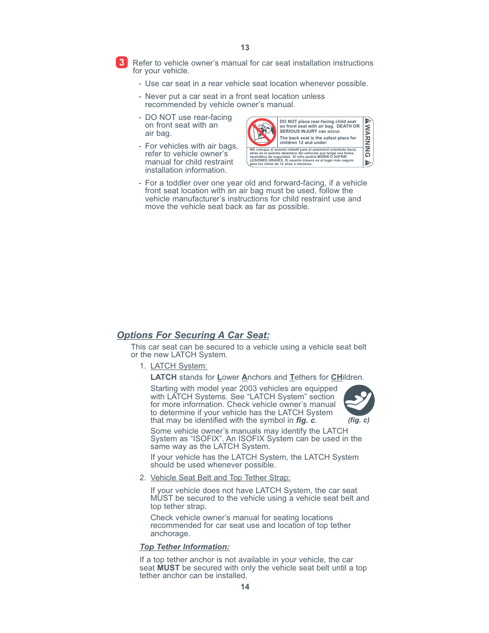Options for securing a car seat | Combi 8100 User Manual | Page 8 / 33