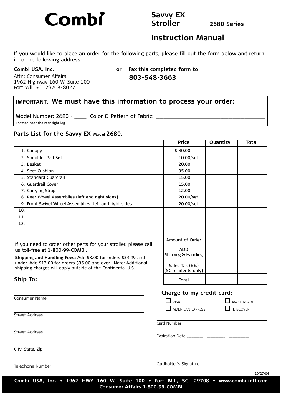 Savvy ex stroller, Instruction manual | Combi 2680 User Manual | Page 12 / 12