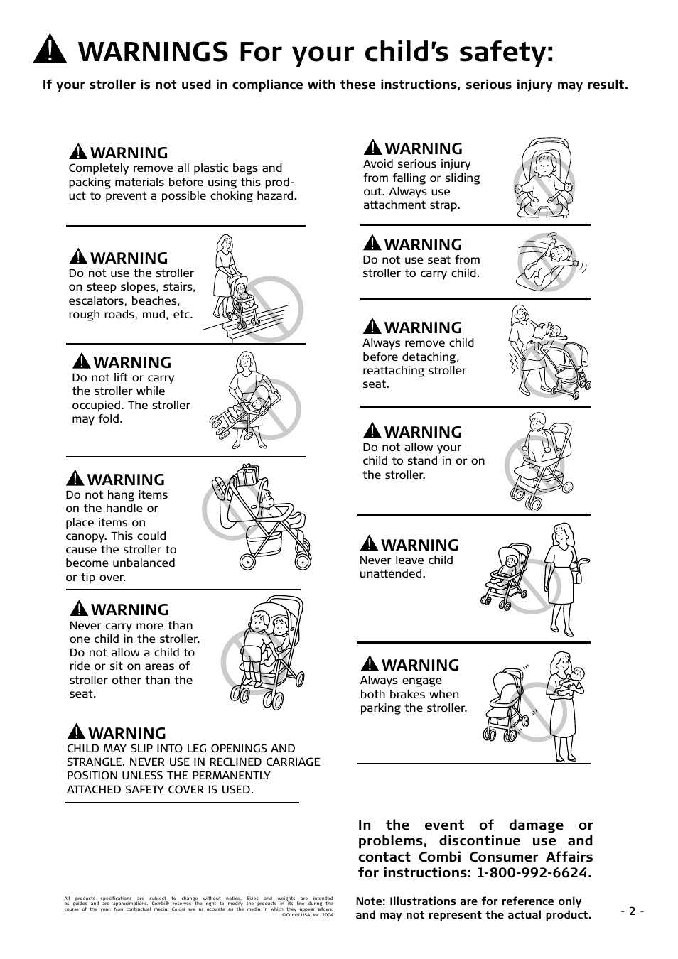 Warnings for your child’s safety, Warning | Combi 2680 User Manual | Page 2 / 12