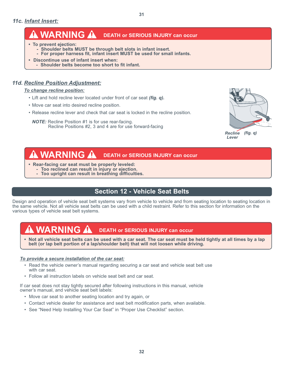 Warning | Combi Victoria 8850 User Manual | Page 17 / 20