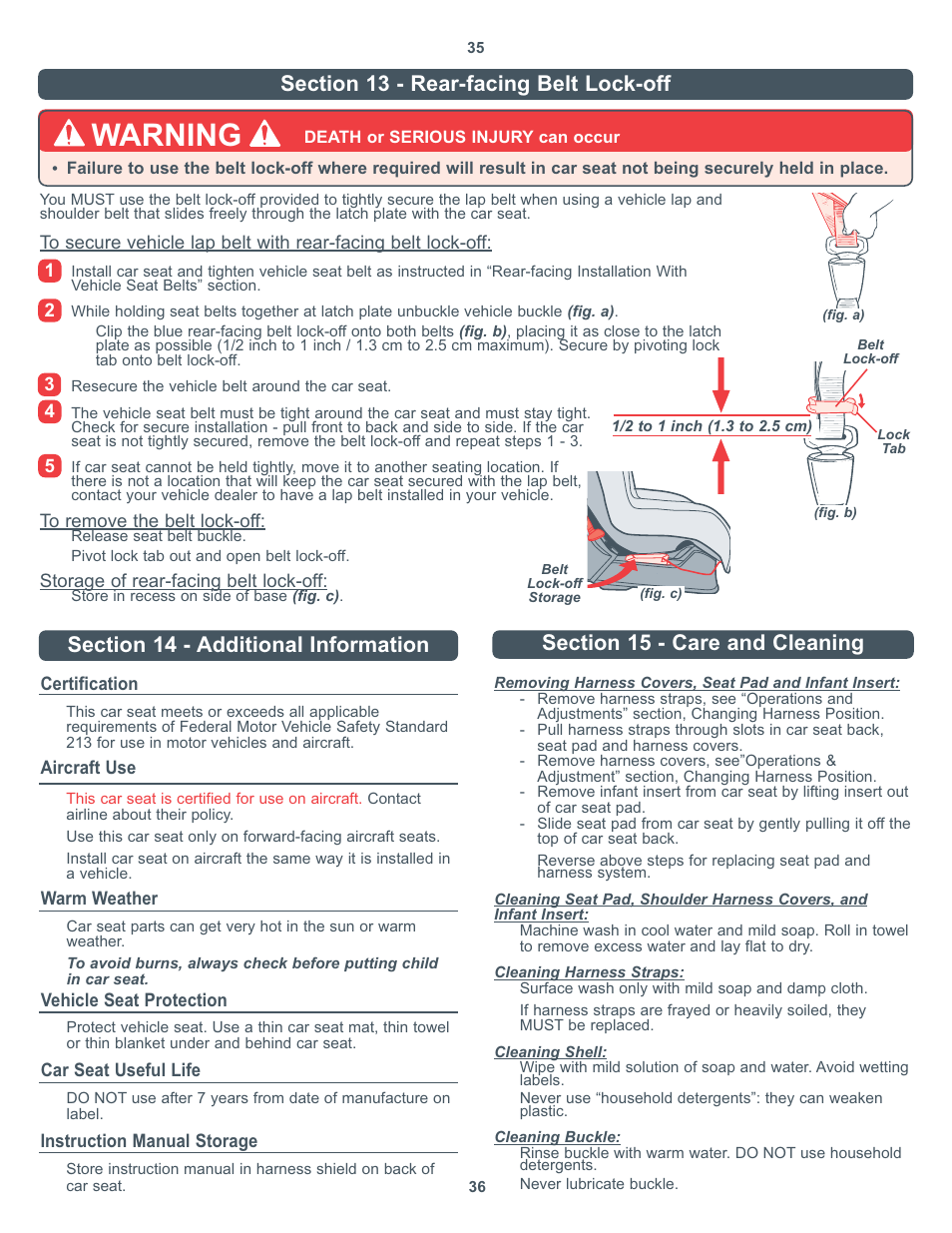 Warning | Combi Victoria 8850 User Manual | Page 19 / 20