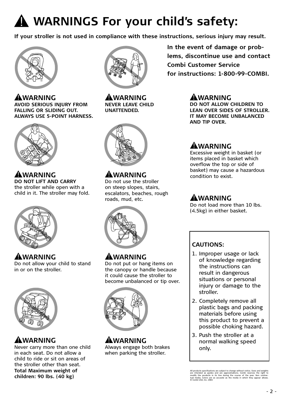 Warnings for your child’s safety | Combi 7040 Series User Manual | Page 2 / 8