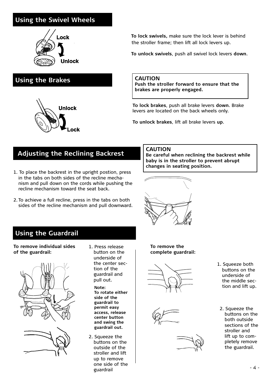 Using the guardrail using the brakes | Combi 7040 Series User Manual | Page 4 / 8