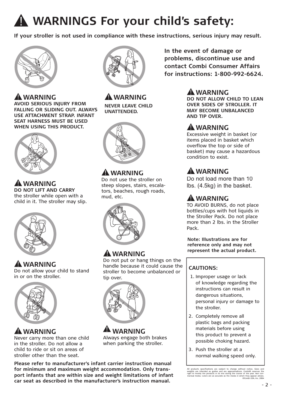 Warnings for your child’s safety, Warning | Combi Flash EX 655 User Manual | Page 2 / 12