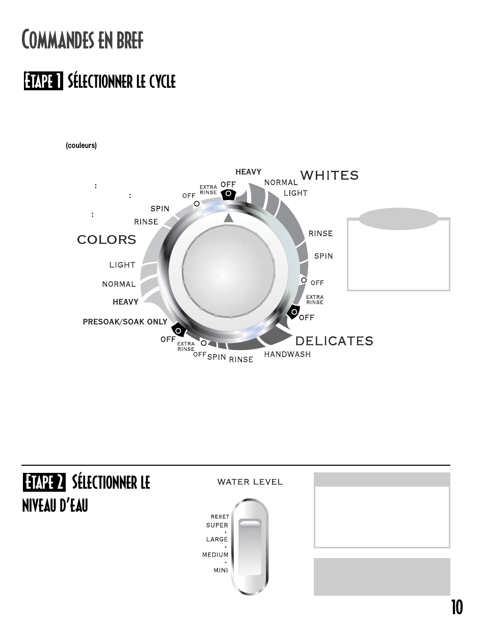 Ommandes en bref, Étape 1 sélectionner le cycle, Étape 2 sélectionner le niveau d’eau | Colors | Maytag MAV7358AWW User Manual | Page 11 / 24