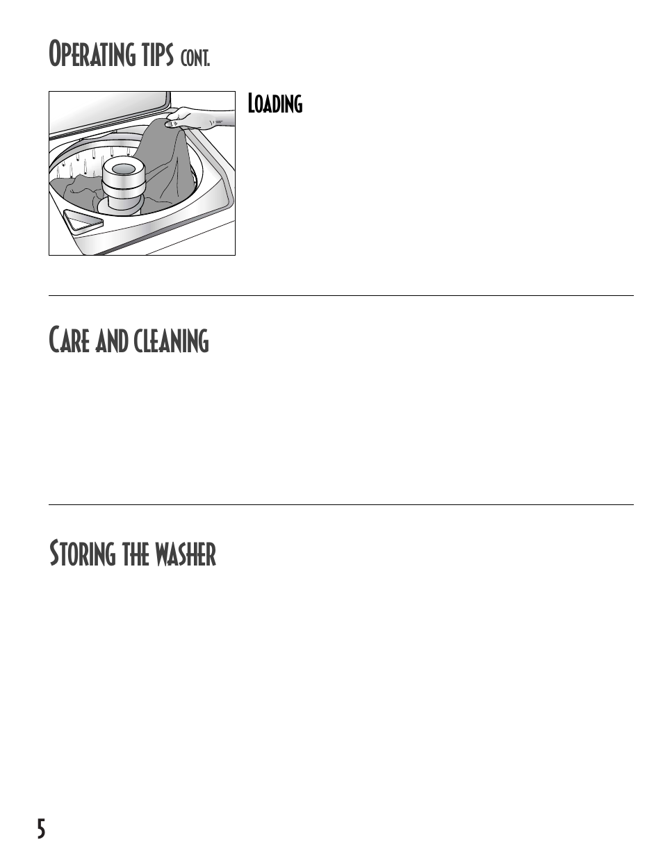 Perating tips, Are and cleaning, Toring the washer | Loading, Cont | Maytag MAV7358AWW User Manual | Page 6 / 24