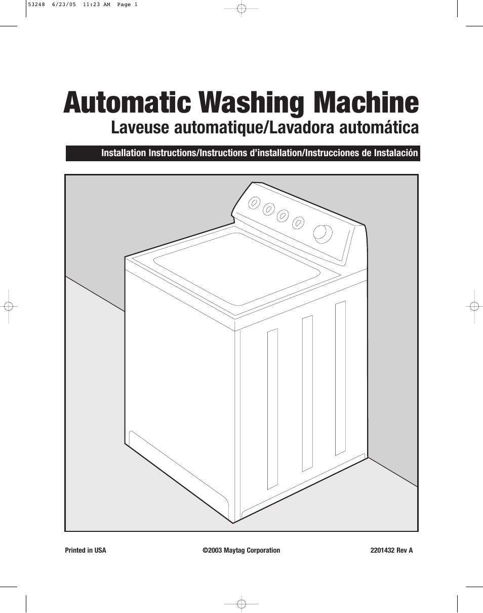 Maytag MAV551EEWW Installation User Manual | 8 pages