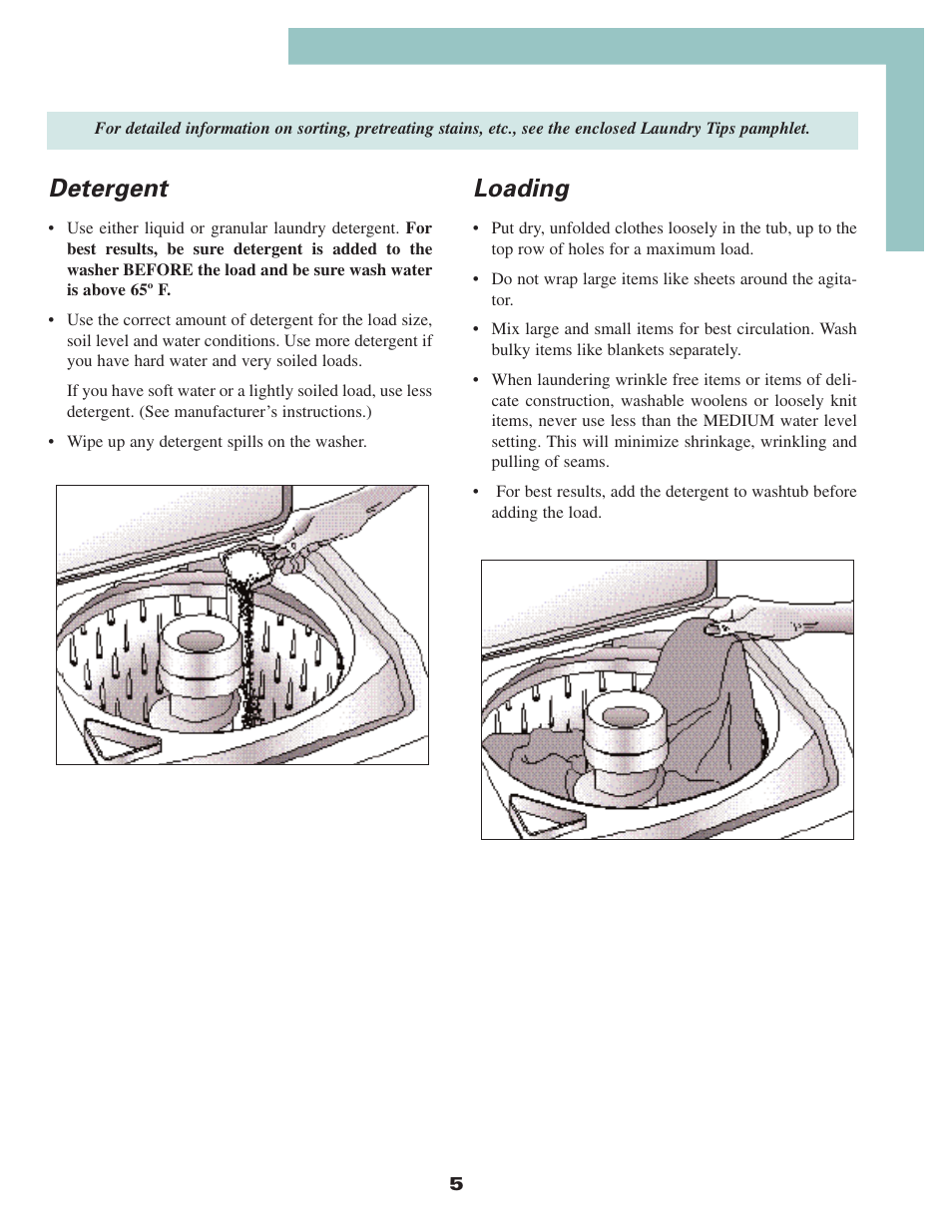 Loading, Detergent | Maytag MAV6057AWW User Manual | Page 7 / 12