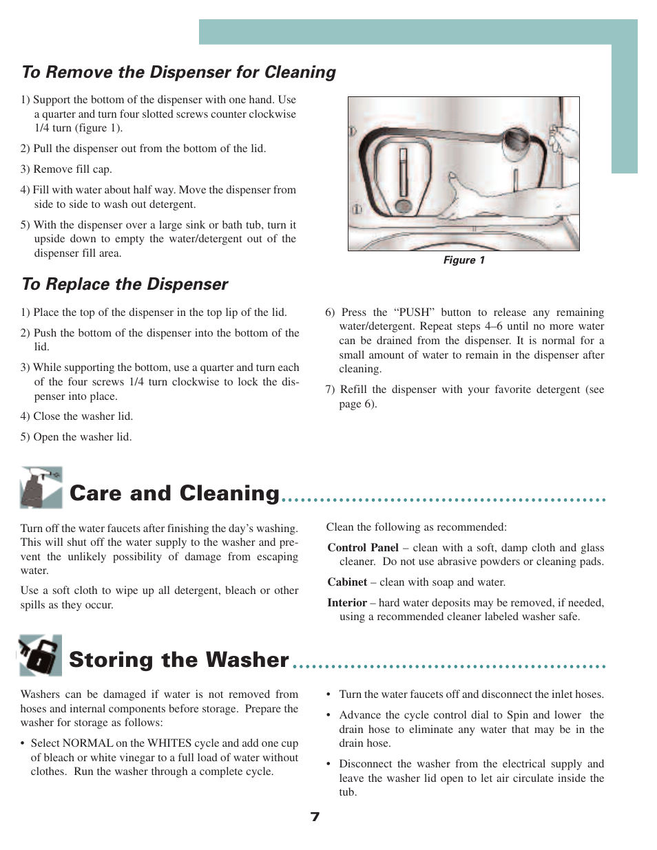 Care and cleaning, Storing the washer | Maytag MAV6057AWW User Manual | Page 9 / 12