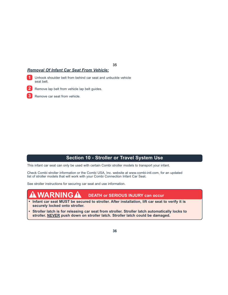 Warning | Combi 8045 User Manual | Page 19 / 30