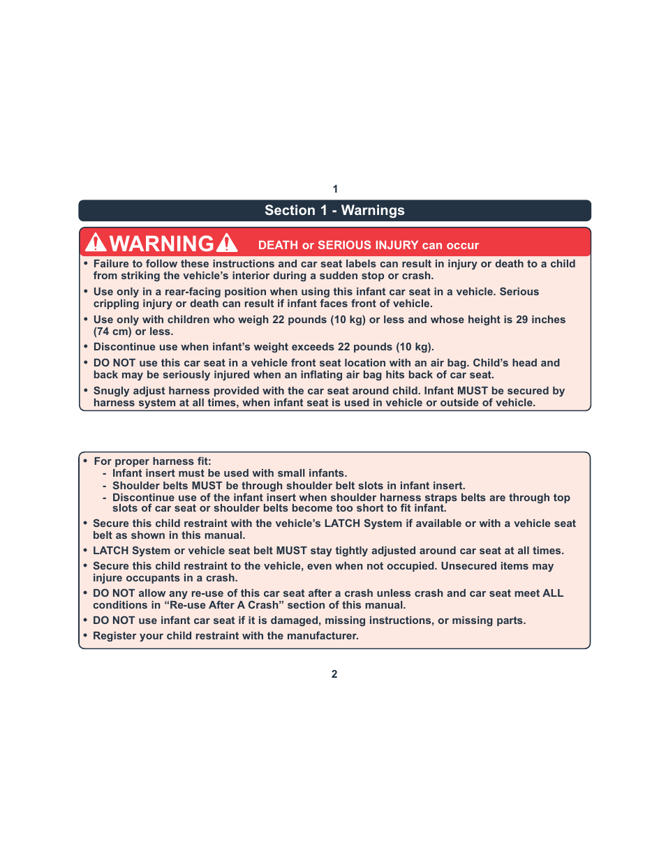 Warning | Combi 8045 User Manual | Page 2 / 30