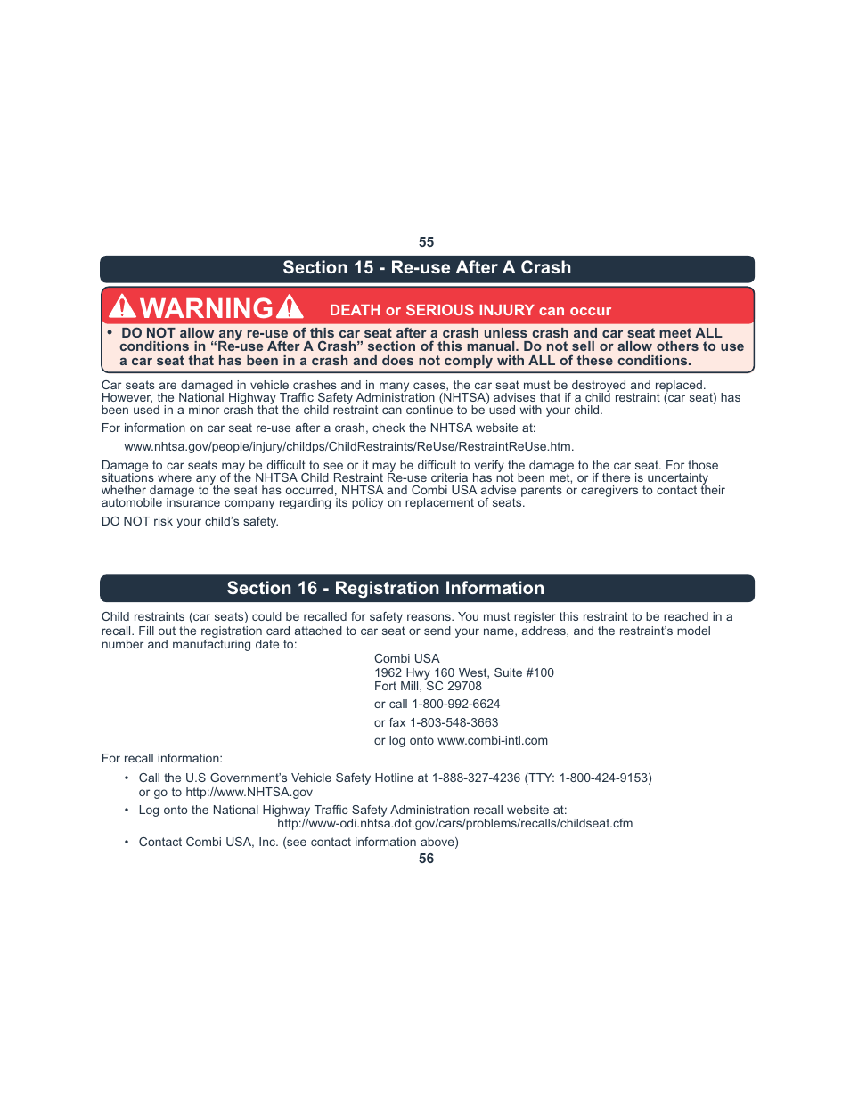 Warning | Combi 8045 User Manual | Page 29 / 30
