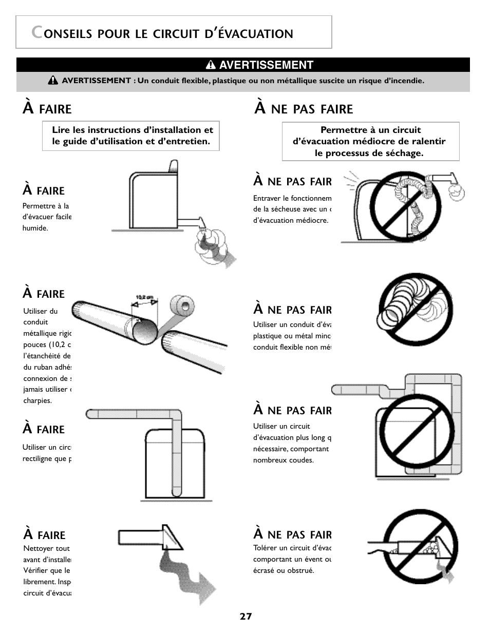 Faire, Ne pas faire, Onseils pour le circuit d | Évacuation | Maytag MDG9800AWQ User Manual | Page 28 / 72