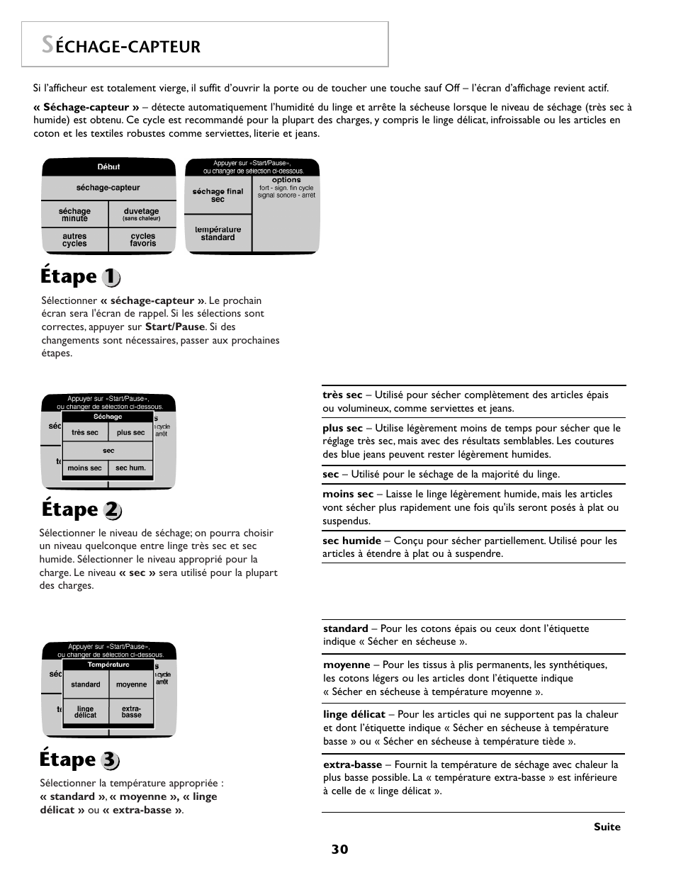 Étape 1 étape 2 étape 3, Échage, Capteur | Maytag MDG9800AWQ User Manual | Page 31 / 72