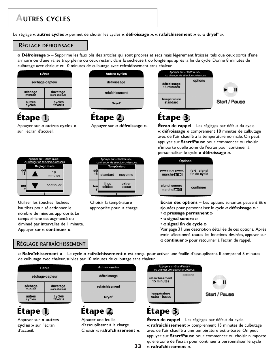 Étape 1, Étape 2, Étape 3 | Utres cycles | Maytag MDG9800AWQ User Manual | Page 34 / 72