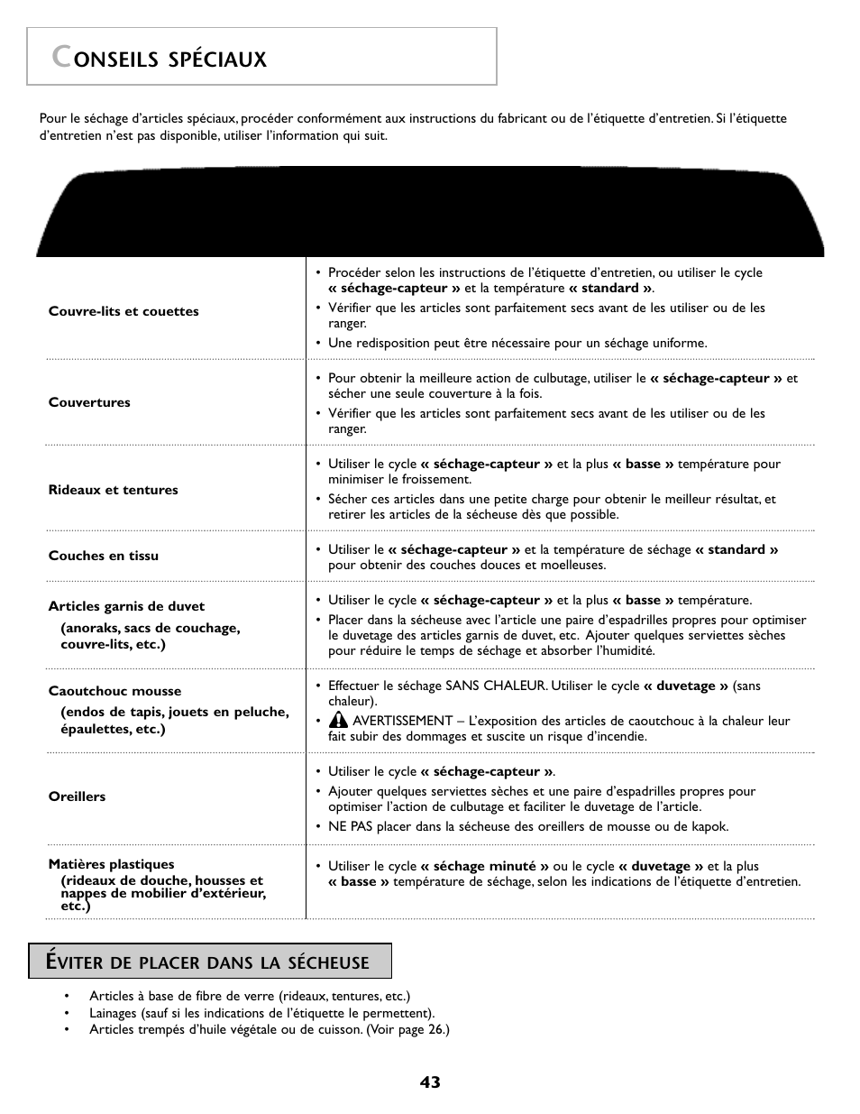 Onseils spéciaux | Maytag MDG9800AWQ User Manual | Page 44 / 72