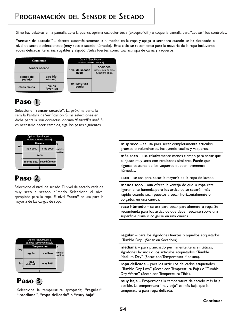 Paso 1 paso 2 paso 3 | Maytag MDG9800AWQ User Manual | Page 55 / 72