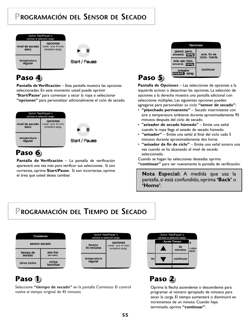 Paso 2, Paso 1, Paso 4 paso 5 paso 6 | Maytag MDG9800AWQ User Manual | Page 56 / 72