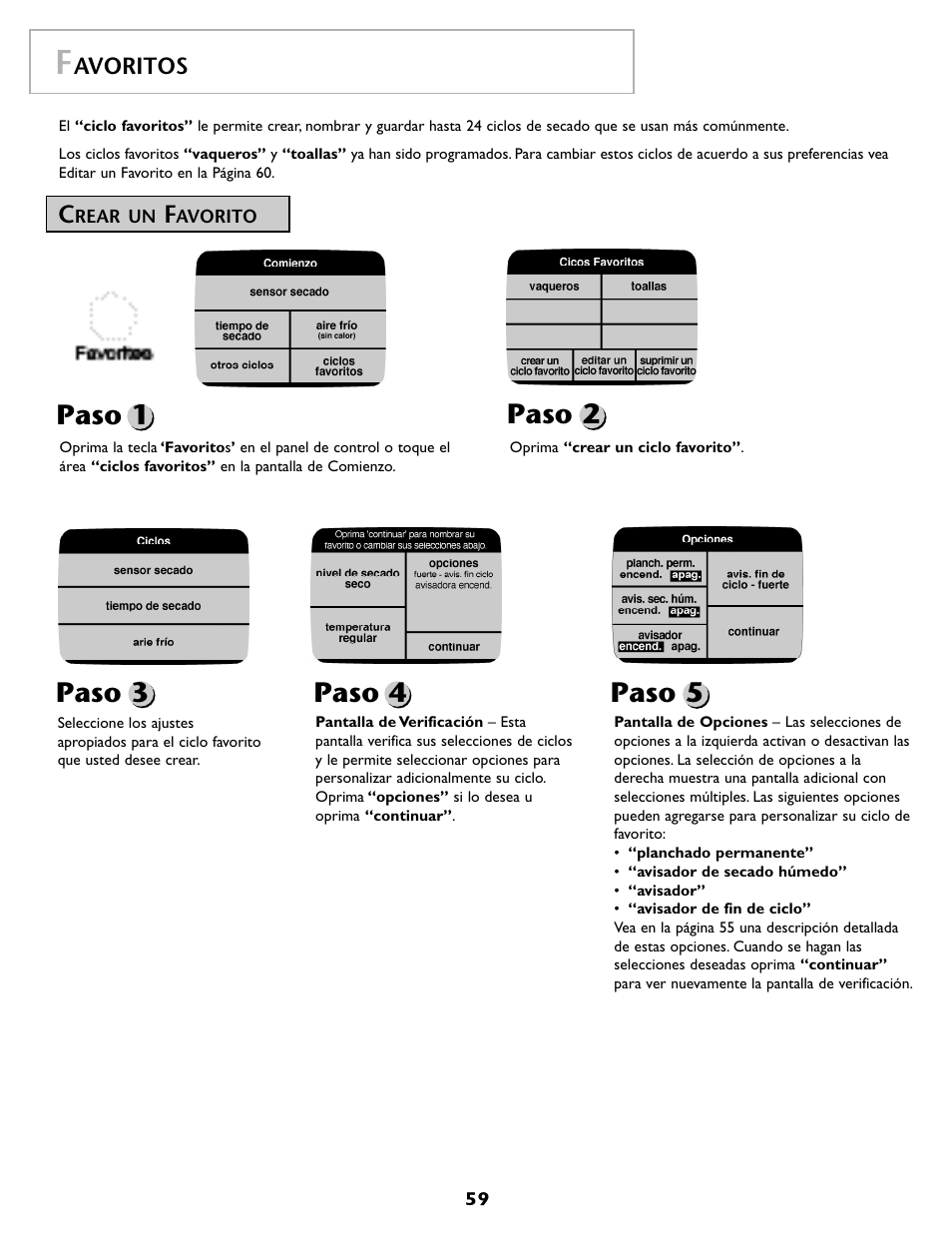 Paso 1 paso 2, Paso 3 paso 4, Paso 5 | Maytag MDG9800AWQ User Manual | Page 60 / 72