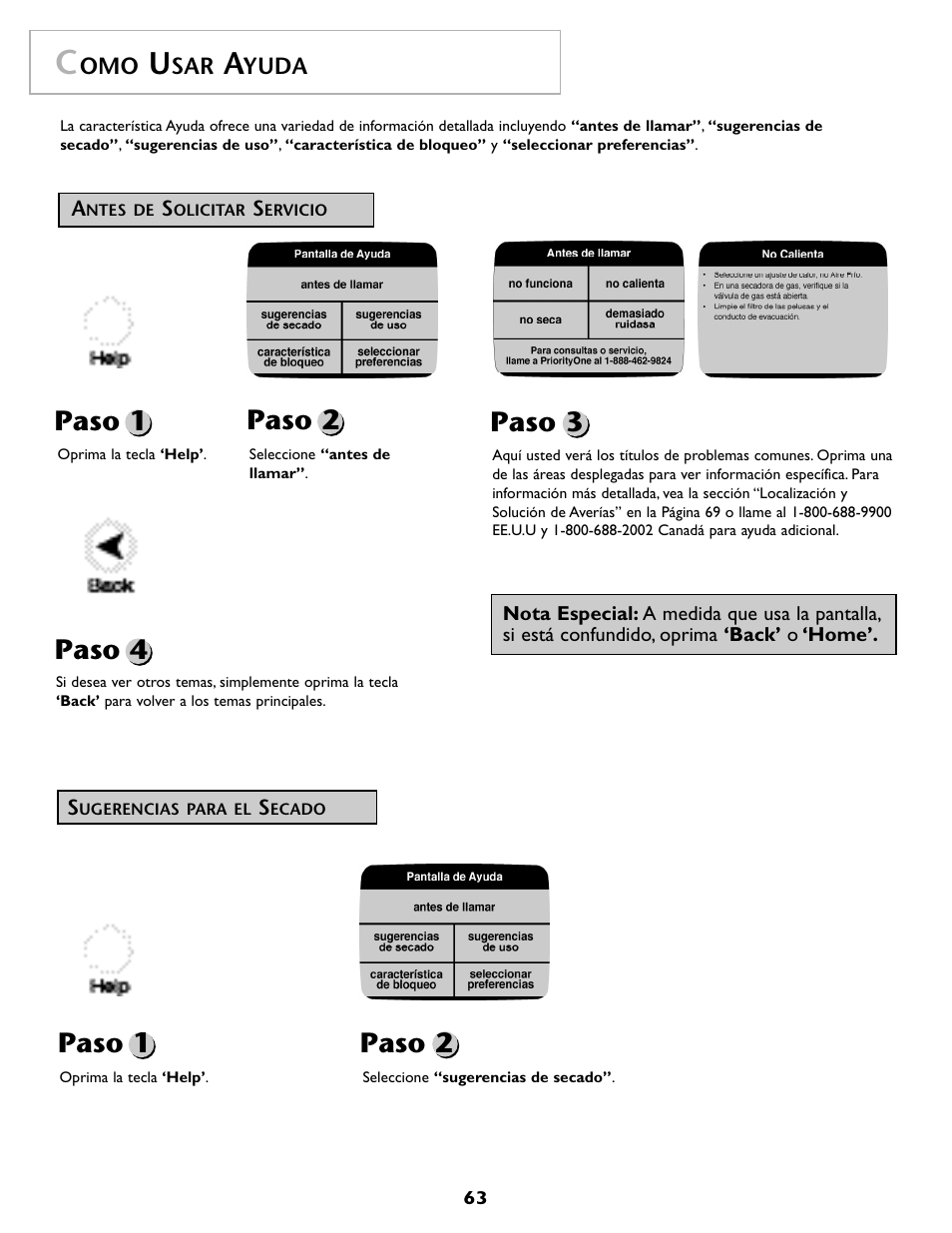 Paso 1 paso 2 paso 3 paso 4, Paso 1 paso 2 | Maytag MDG9800AWQ User Manual | Page 64 / 72