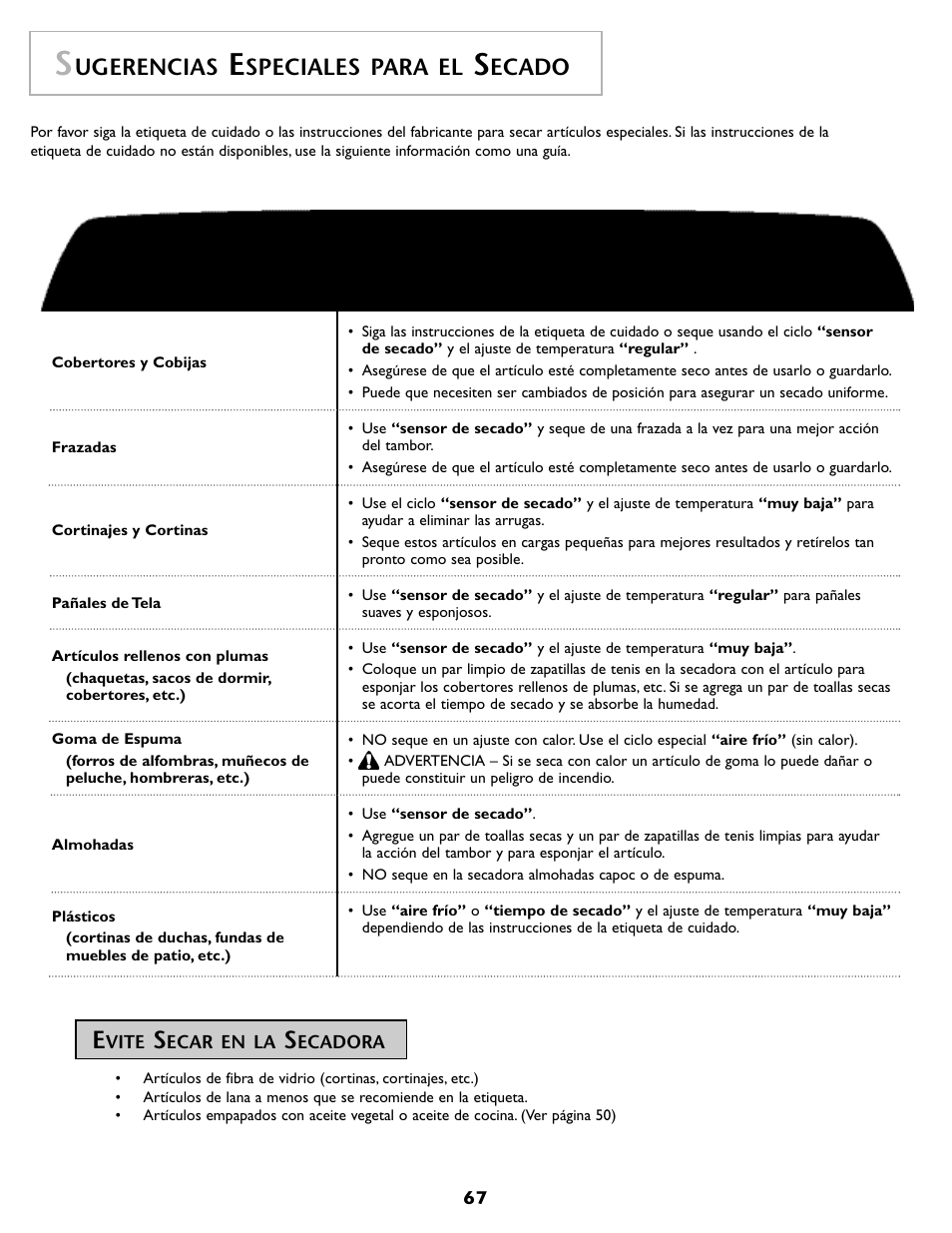 Ugerencias, Speciales para el, Ecado | Maytag MDG9800AWQ User Manual | Page 68 / 72