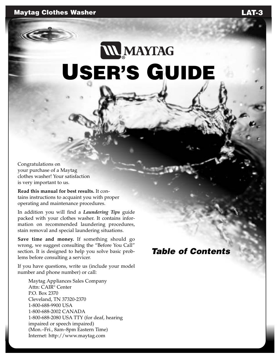 Maytag LAT3600AAE User Manual | 28 pages