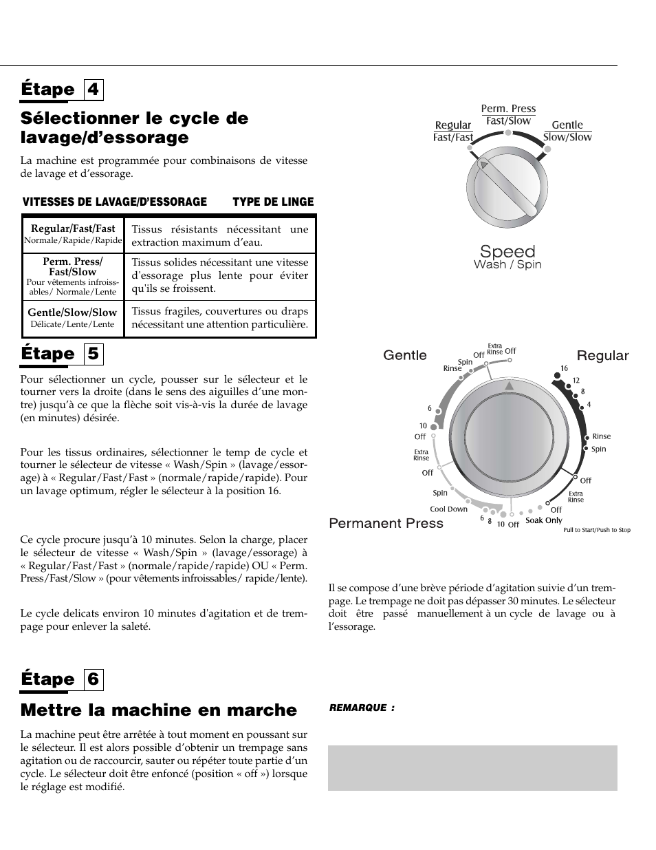 Mettre la machine en marche, Étape 5 étape 6, Sélectionner le cycle de lavage/d’essorage | Étape 4 | Maytag LAT3600AAE User Manual | Page 15 / 28