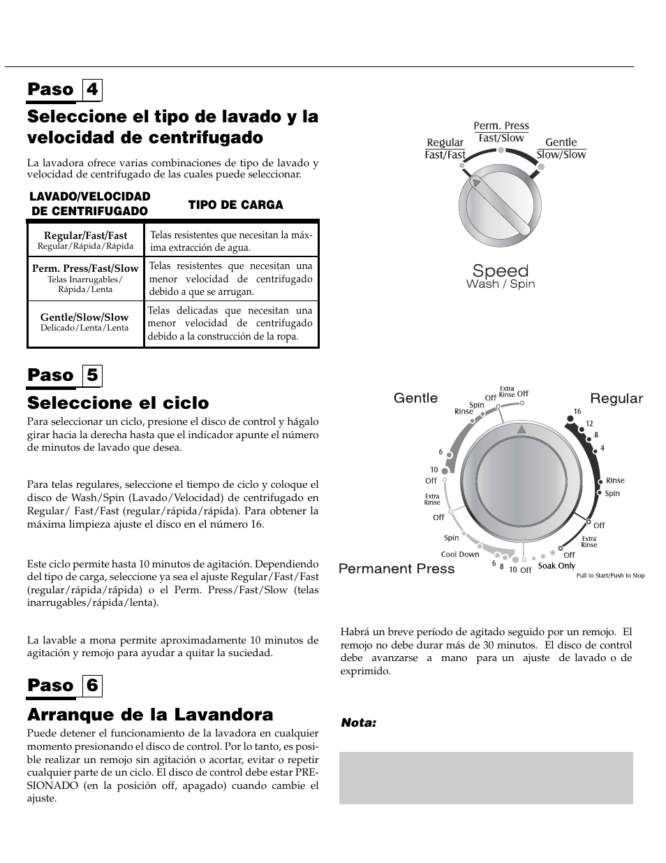 Paso 6 paso 5, Seleccione el ciclo, Arranque de la lavandora | Maytag LAT3600AAE User Manual | Page 25 / 28