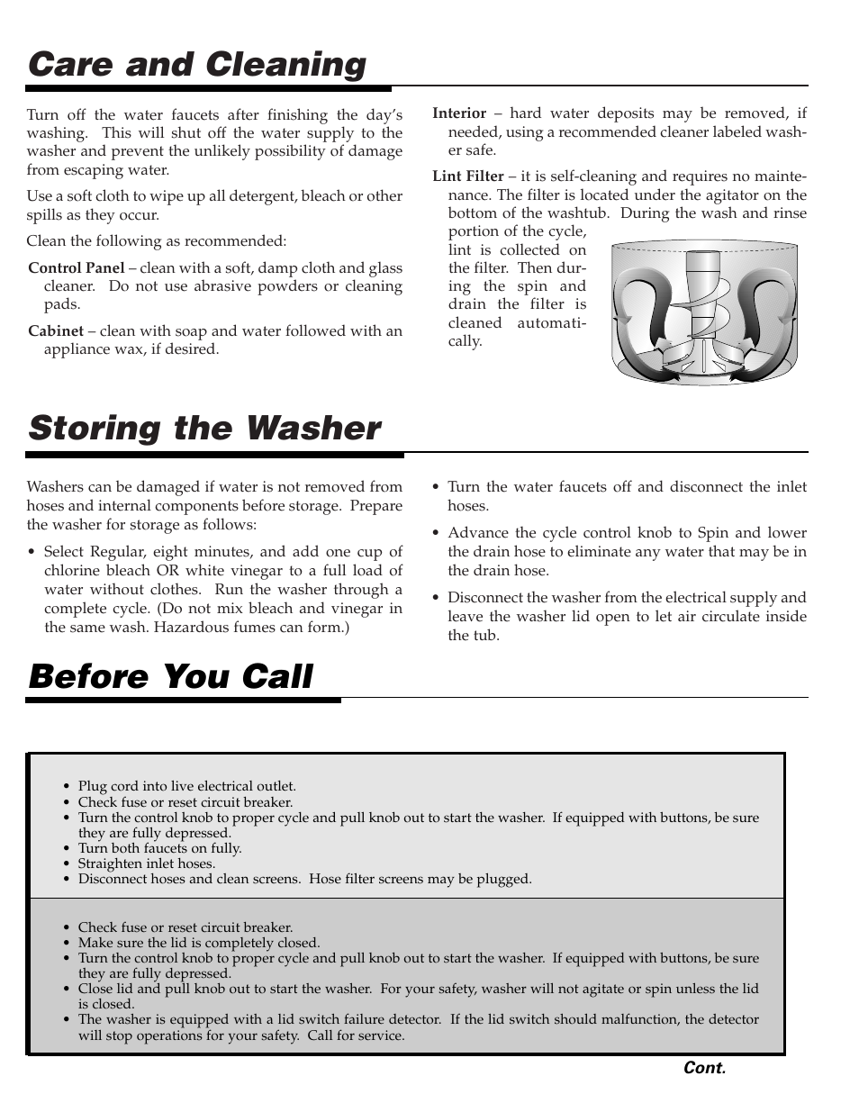 Care and cleaning, Storing the washer, Before you call | Maytag LAT3600AAE User Manual | Page 7 / 28